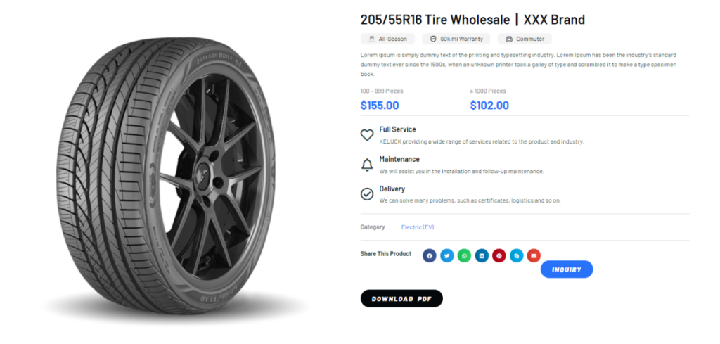 轮胎外贸网站产品页面设计